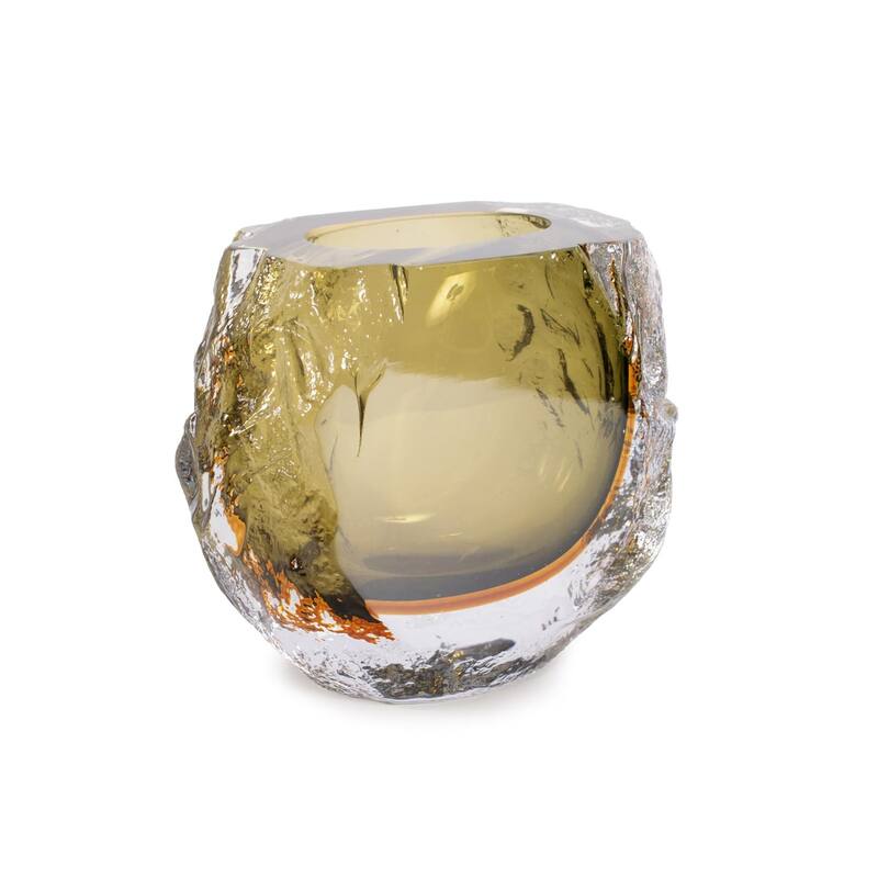 Dusty Olive Crystalized Glass Vase- Tall