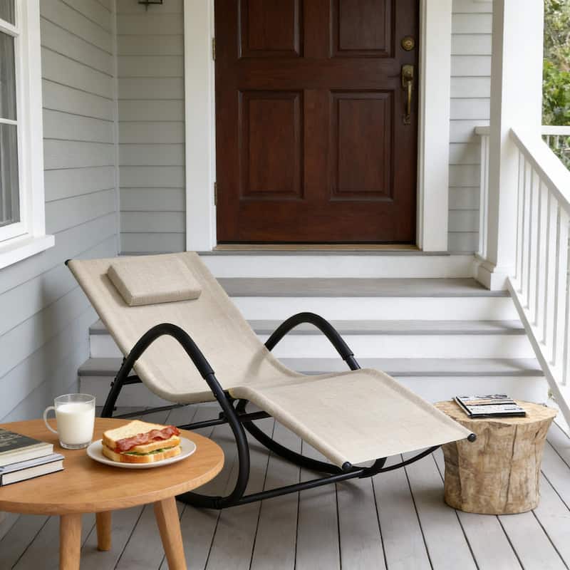 GDFStudio - Adrian Zero-Gravity Outdoor Rocking Lounge Chair - Rocking Chair - Light Brown