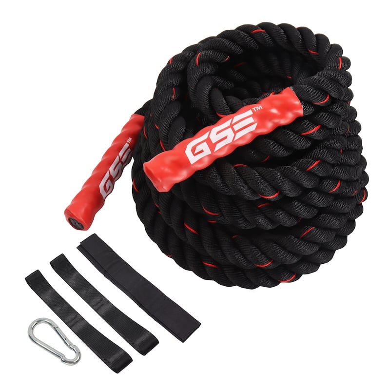 GSE™ 1.5"/2" Battle Rope with Anchor Strap, 30ft/40ft/50ft Gym Workout Battle Ropes for Indoor/Outdoor Workouts - 1.5"x50'