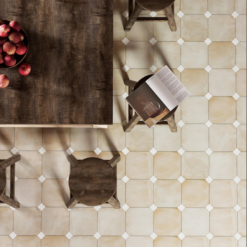 Merola Tile Laverton Octagon Arena with Taco Nieve 7-7/8" x 7-7/8" Porcelain Floor and Wall Tile