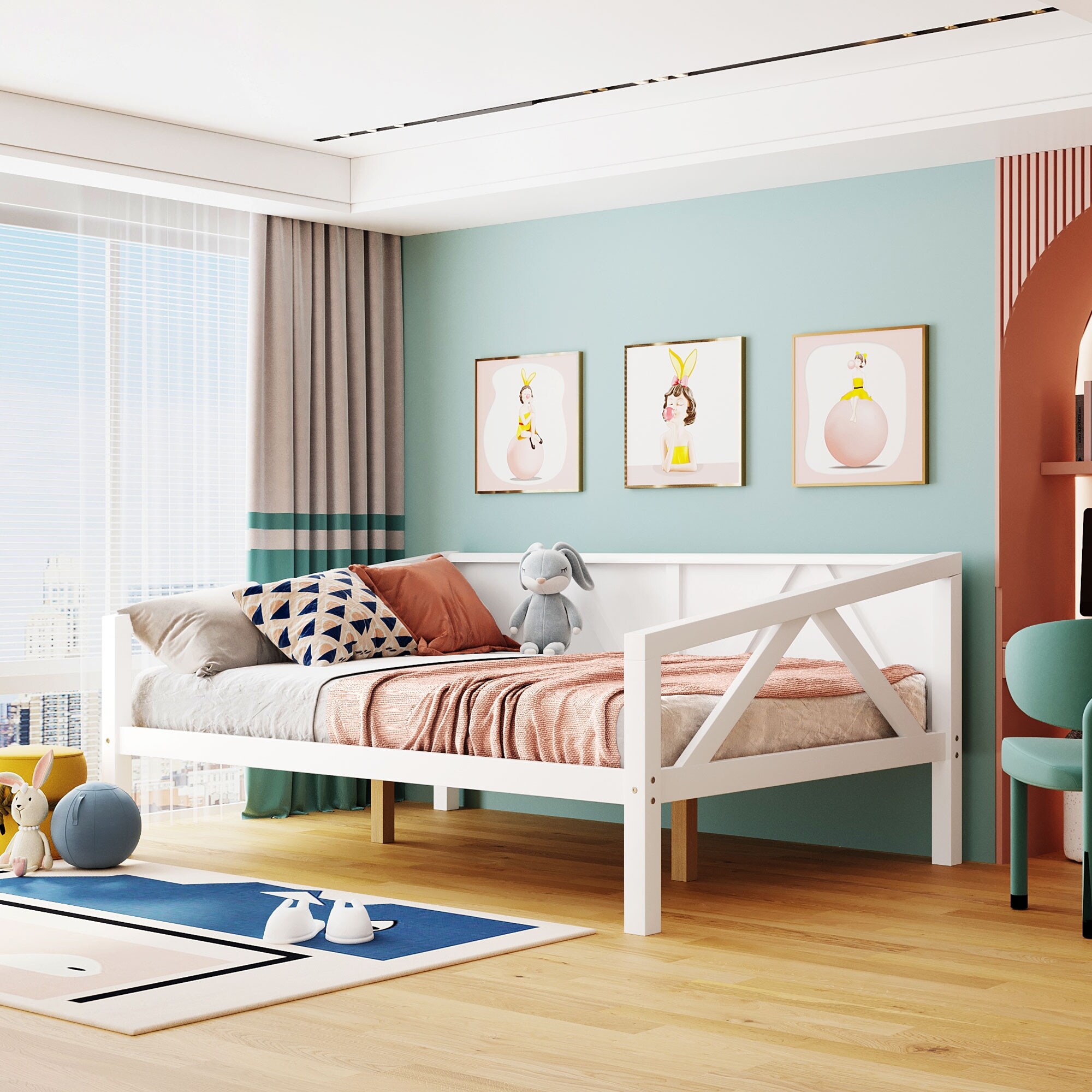 Wooden Daybed with Wood Slat Support for Bedroom, Living Room