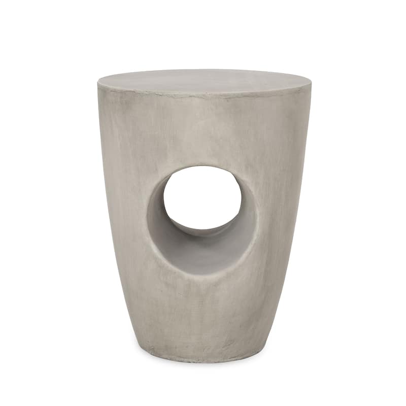 Roomfitters Sirius Concrete Side Table, Modern Round Outdoor Accent Table with Cutout Design, Grey - Gray