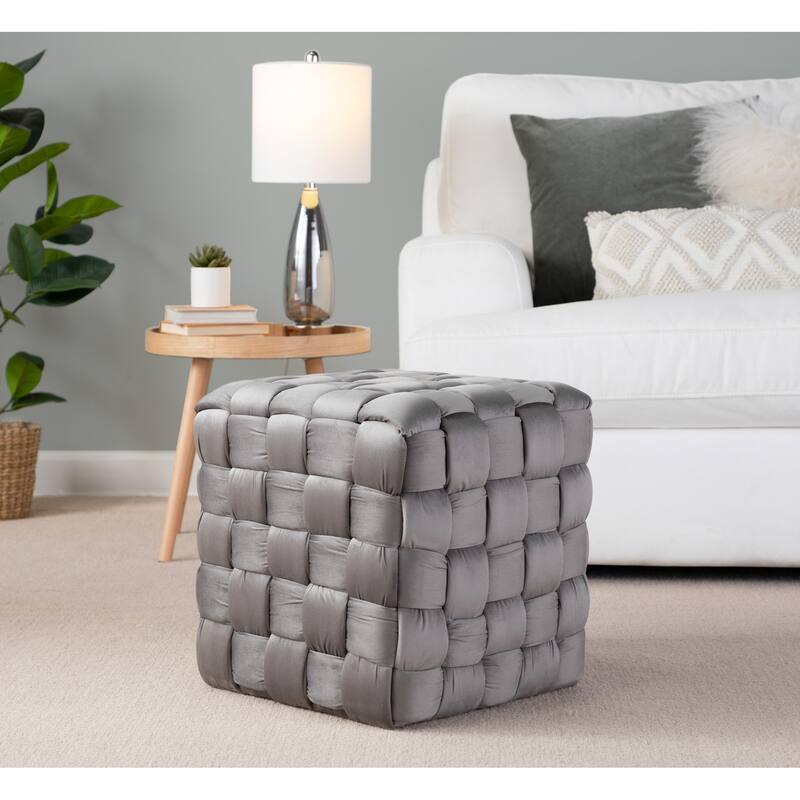 Silver Orchid Camilla Braided Square 16" Ottoman