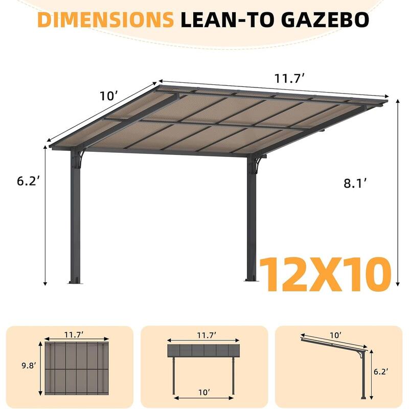 AECOJOY Outdoor Freestanding Gazebo for Patio, Lean to Hard Top Gazebo Carport Shelter Pergolas and Gazebos Clearance with Roof