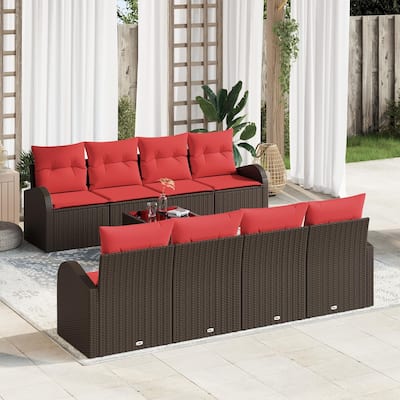 vidaXL 9 Garden Sofa Set with Cushions Black/Brown/Grey Poly Rattan - 92.1 x 24.4 x 27.2