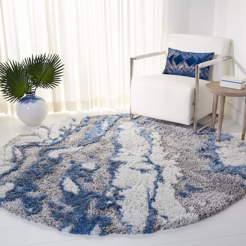 SAFAVIEH Horizon Shag Mukades 2.6-inch Thick Rug - 10' Round - Grey/Blue