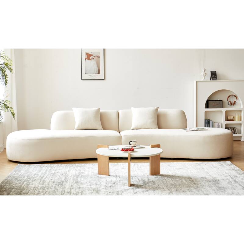 US Pride Furniture 132.3 inch Large Size Elegant Half Moon Design Curved 6-Seat Sofa with High-Density Foam Filled - Ivory