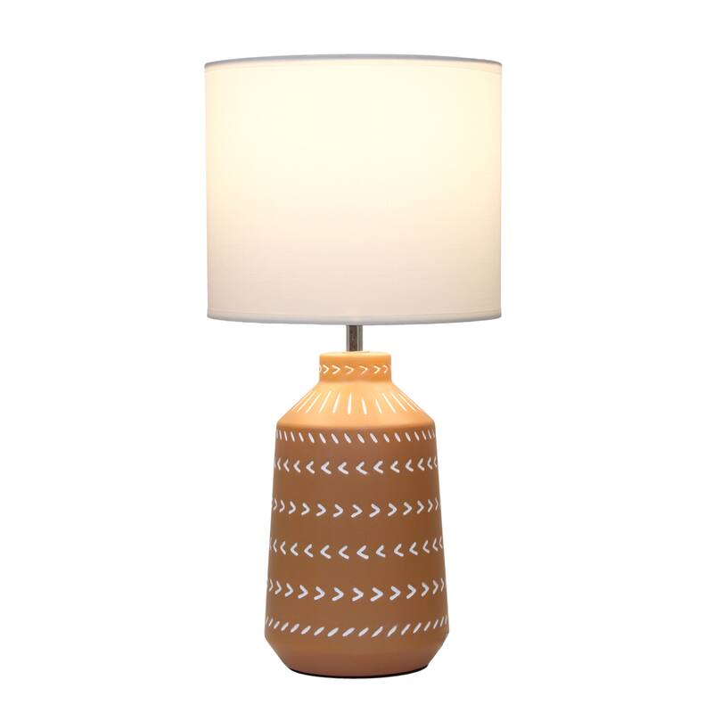 Tribal Style Ceramic Table Lamp with White Drum Shade - 17" - Terracotta Brown
