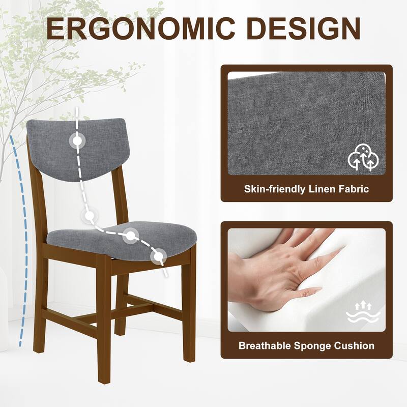 4-Piece Dining Chair, Solid Wood Frame Kitchen Chair Fabric Curved Back Chair Upholstered Accent Chair