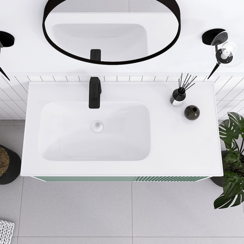 32/36/40 inch Wall Mounted Bathroom Vanity Set in Mint Green with Integrated Ceramic Sink
