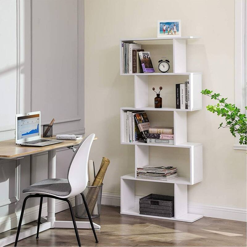 Brown Wooden 5-Tier Bookcase with Durable Shelves for Home and Office Storage - 9.4”D x 27.6”W x 62.6”H