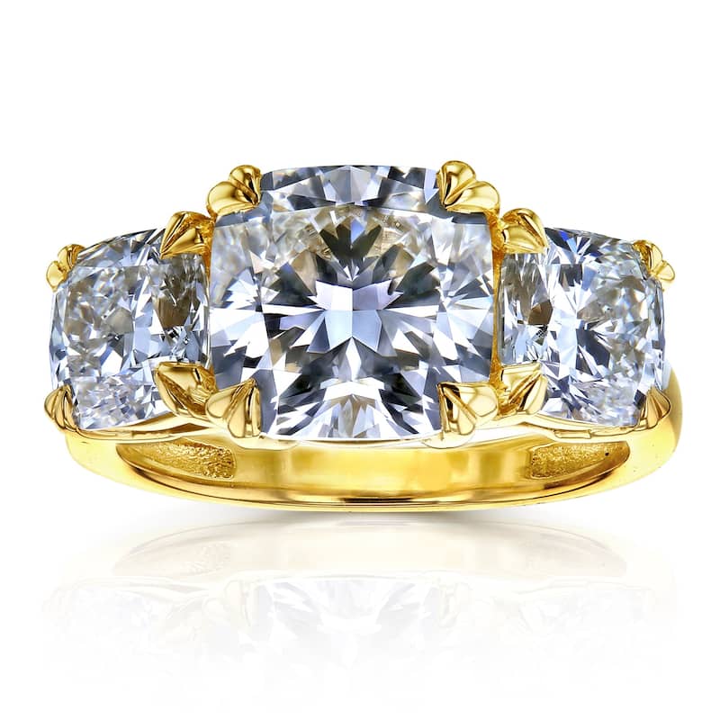Kobelli 5 Carats Lab Grown Diamond Certified 14k Solid Gold Cushion 3 Stone Theo Engagement Ring (EF/ VS) - 6.5 - Yellow