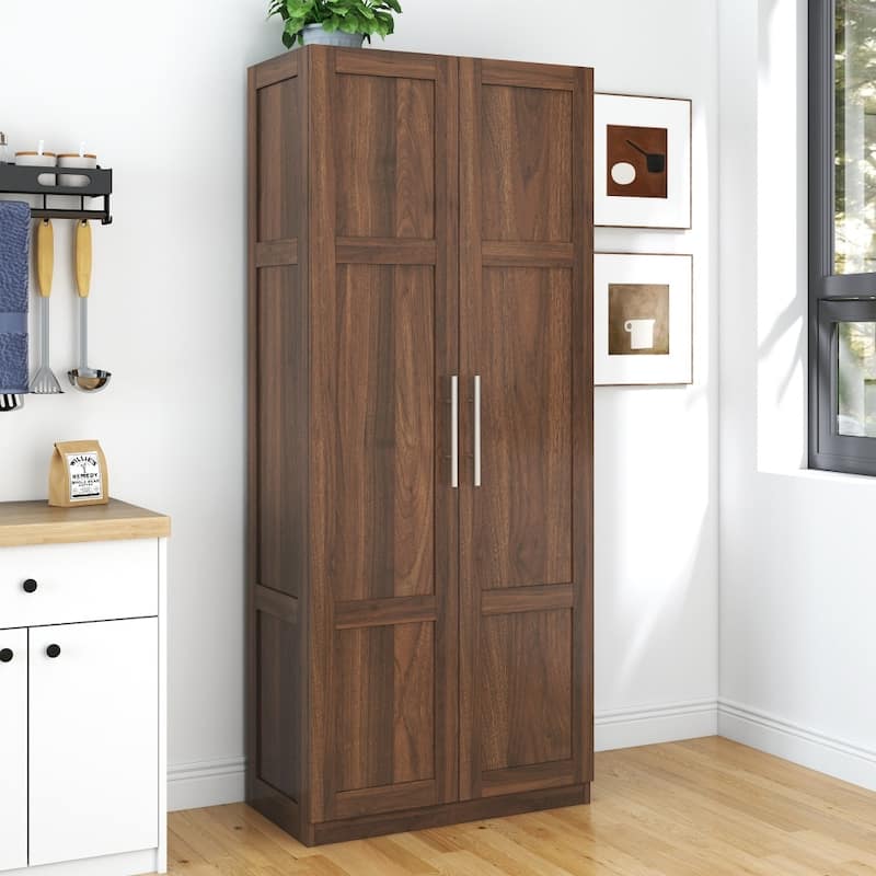 Freestanding Tall Kitchen Pantry Storage Cabinet with 2 Doors & 3 Shelves