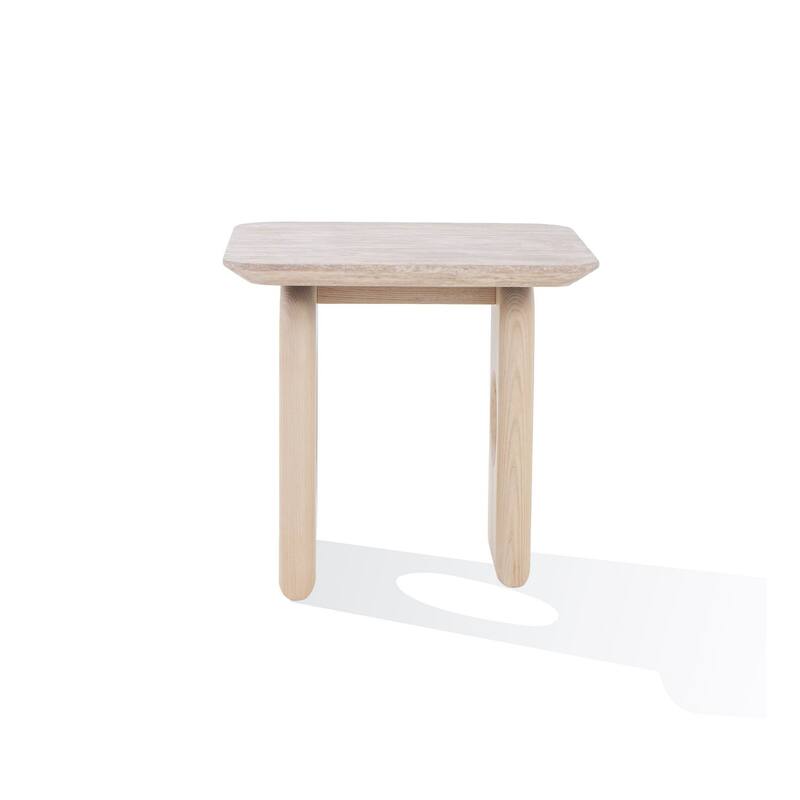 22 in. Natural Cream Brown Square Wood End Table, Sturdy Build End Side Table for Living Rooms