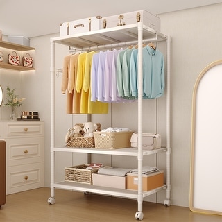 Heavy Duty Rolling Clothes Rack with Wheels, 693LBS Capacity Freestanding Garment Rack with Adjustable Shelves Rods