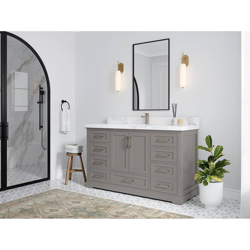 Willow Collection 60 in W x 22 in D x 36 in H Boston Single Bowl Sink Bathroom Vanity with Countertop