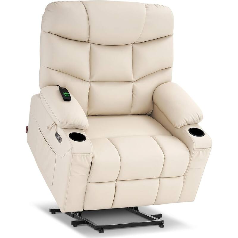 MCombo Wide Power Lift Recliner Chair with Extended Footrest for Big Elderly People, Faux Leather R7289