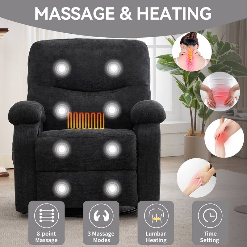 Manual Swivel Recliner Chair with Heat & Massage, Heavy Duty Recliner Chair with Side Pocket, Ergonomic Single Sofa Chair