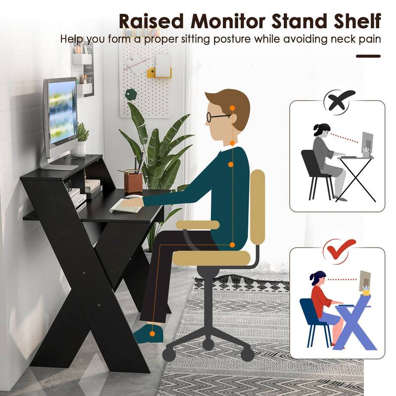 Gymax Computer Desk Study Writing Table Small Space w/ Drawer &