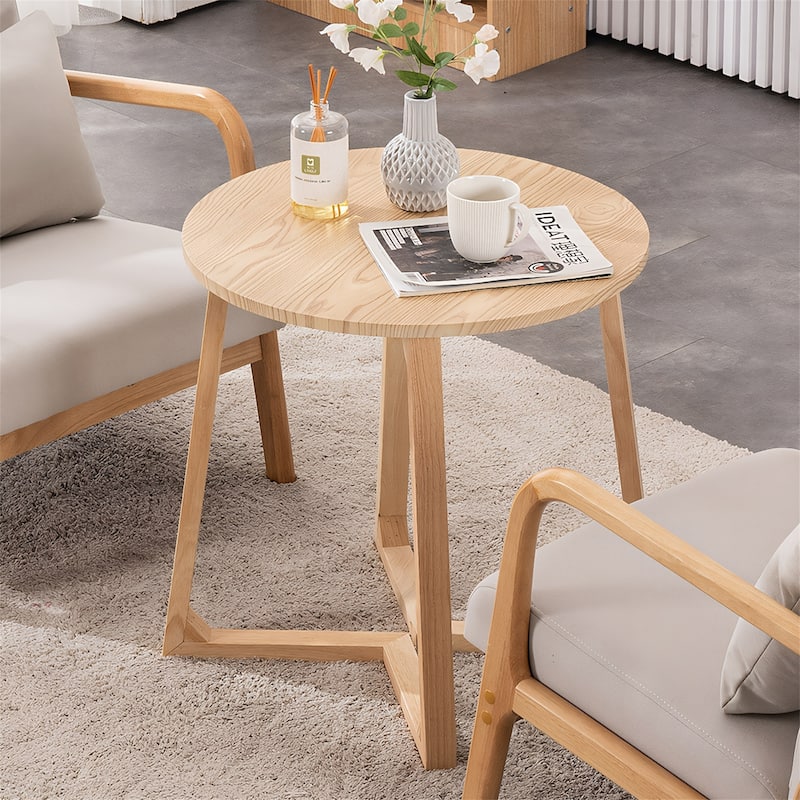 24" Mid-Century Modern Round Side Table - Natural