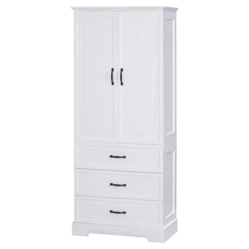 Tall Bathroom Storage Cabinet with 2 Doors and 2 Storage Drawers, Freestanding Bathroom Floor Cabinet with Adjustable Shelf