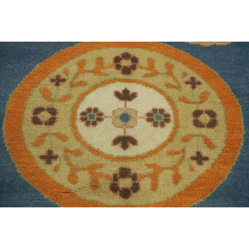 Hand-knotted Traditional Wool Blue Geometric Oriental Area Rug - 10' 1'' X 8' 2''