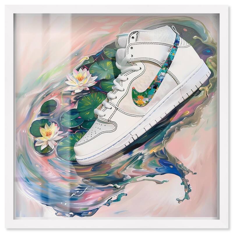 Lilypads Sneaker Splash Shadowbox by Art Remedy - White - 12" x 12"