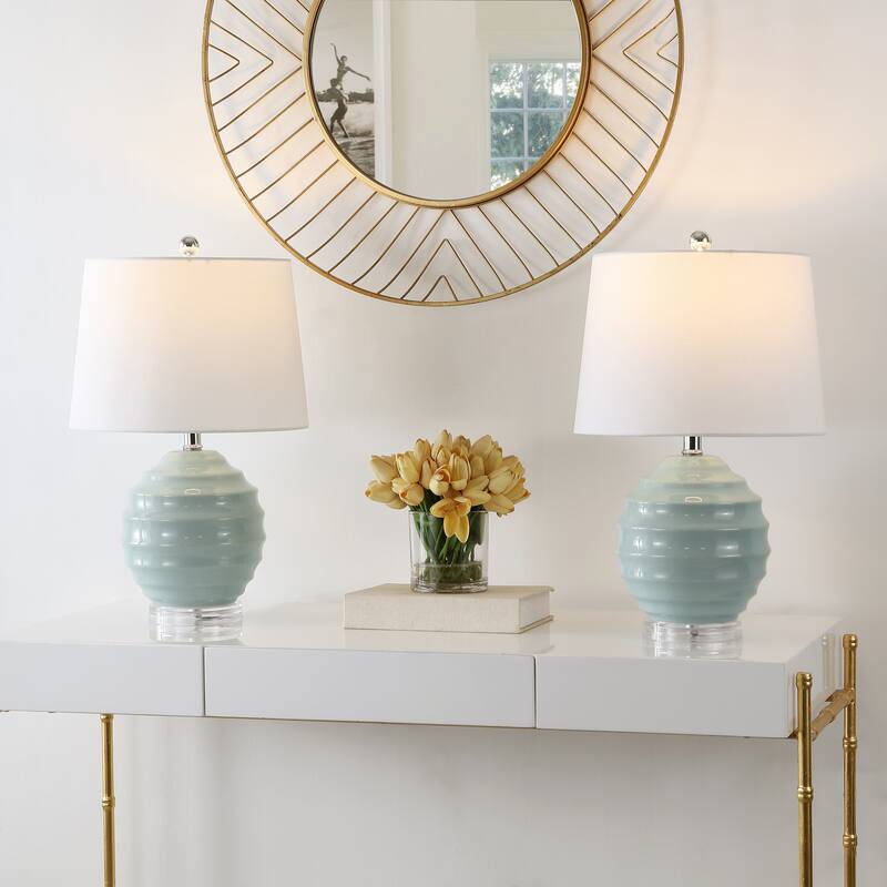SAFAVIEH Lighting Keti 22.5" Table Lamp (Set of 2) - 14" W x 14" D x 22" H - 14"W x 14"D x 22"H - Ivory (Set of 2)