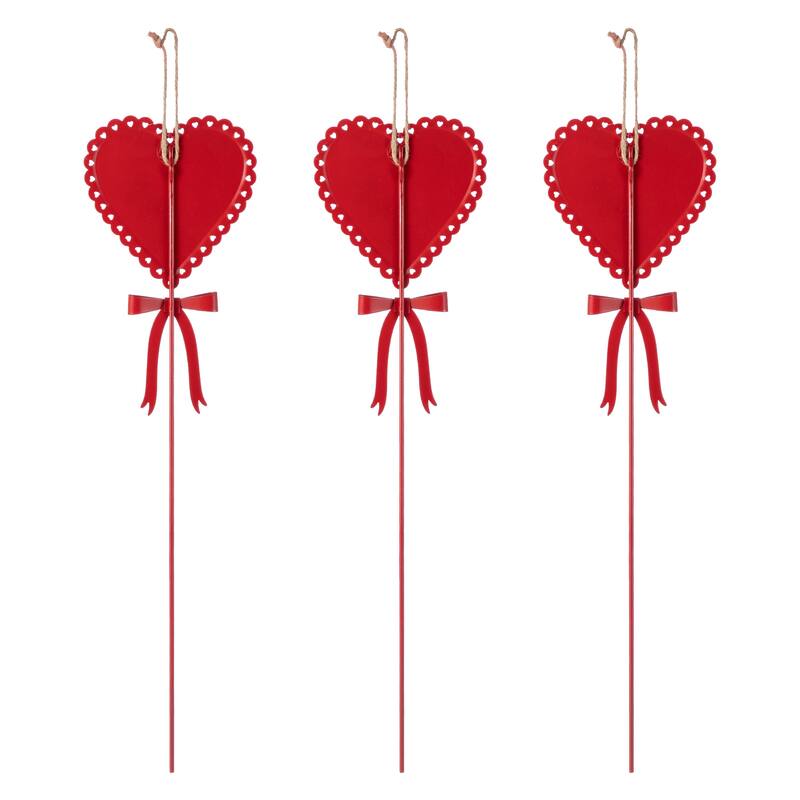 Glitzhome 16"H Set of 3 Valentine's Metal Heart Yard Stakes