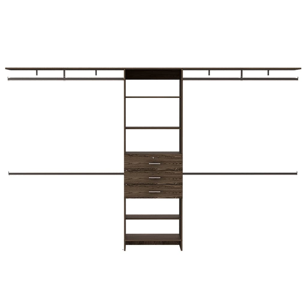 Closet System with three Spacious Drawer for Bedroom, Dark Walnut
