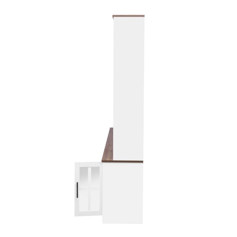 95.5" Entertainment Center for TVs up to 80", Media Console with Tempered Glass Doors & Bookshelves