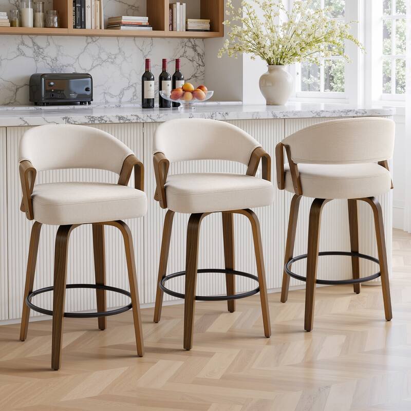 Mid-Century Upholstered Swivel Bar Stool/ Counter Stools with Curved Back - 37.5"H x 20.9"W x 19.9"D