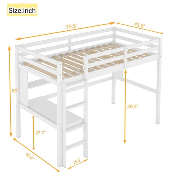 Twin Size Loft Bed with Built-in Desk,Guardrails and Bookcase of Three Compartments