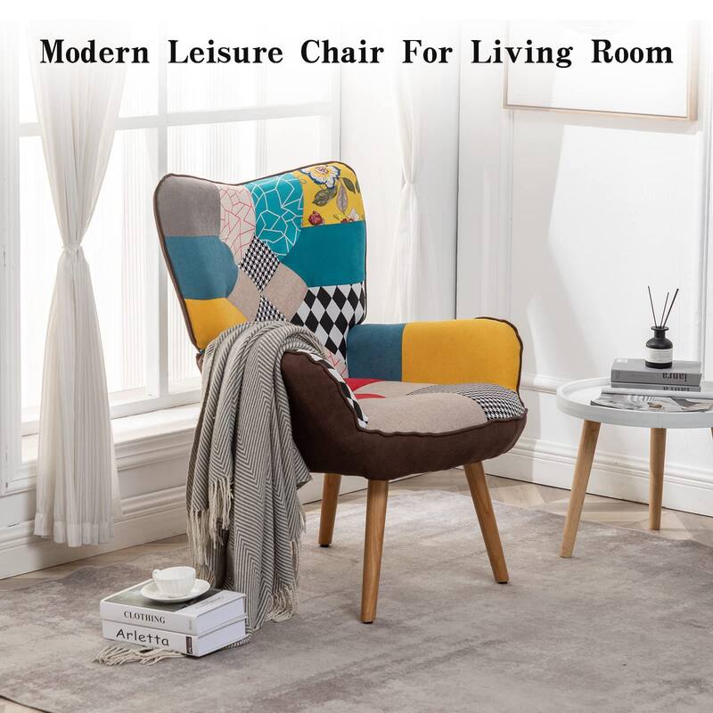 HOMYKA 30" Patchwork Camelback Accent Chair with Colorful Fabric