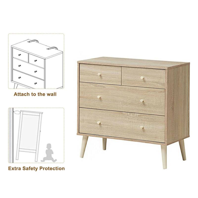 Gymax 4-Drawer Dresser Chest Cabinet Storage Organizer Rubber Leg