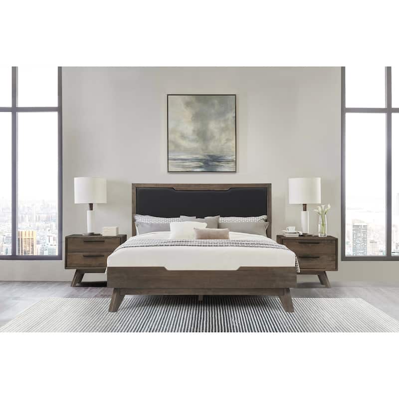 Astoria 3 Piece Bedroom Set in Oak with Black Faux Leather - Queen