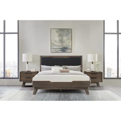 Astoria 3 Piece Bedroom Set in Oak with Black Faux Leather
