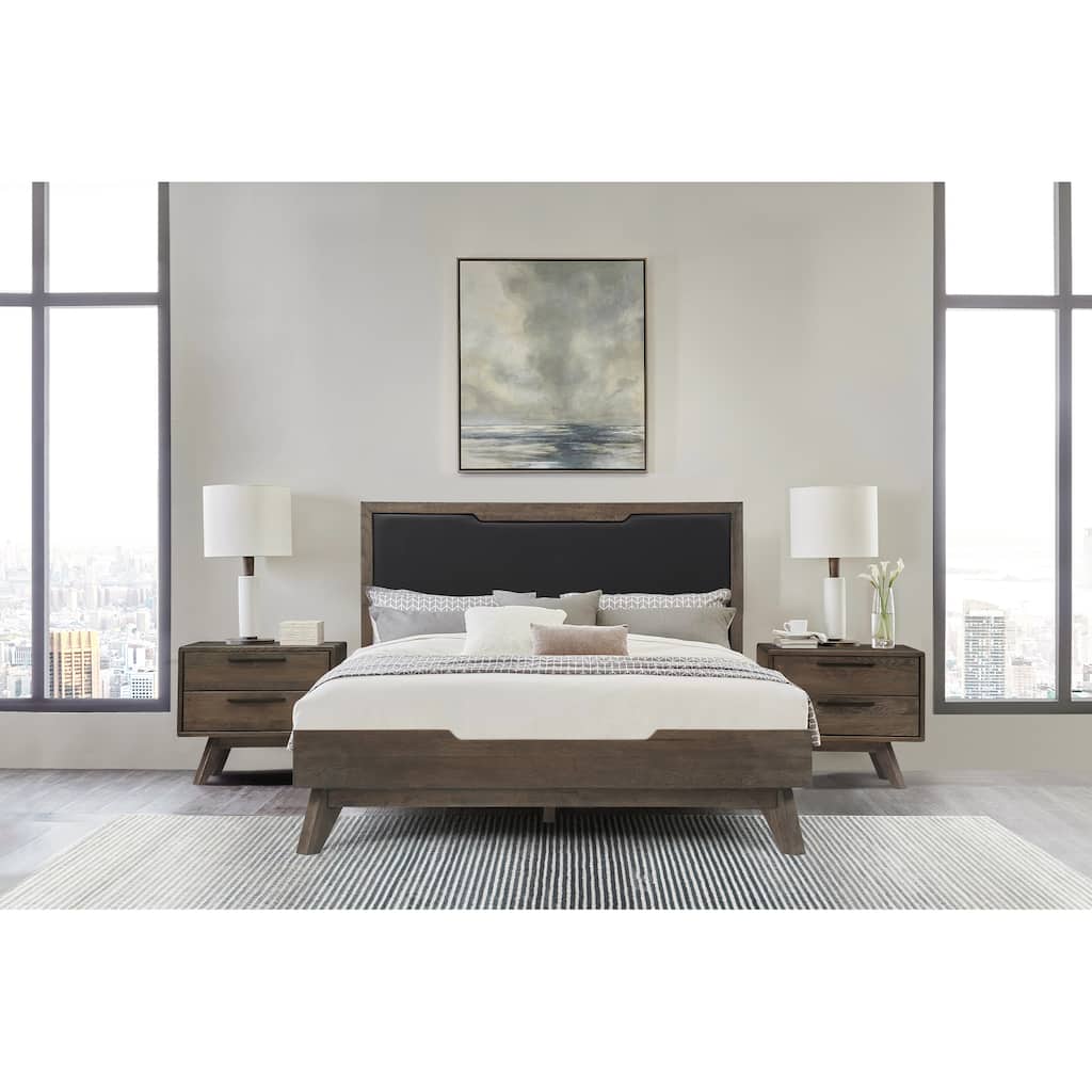 Astoria Solid Oak Wood Platform Bed Frame with Upholstered Headboard