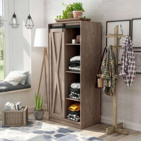 Furniture of America Rylie Rustic Armoire with Sliding Barn Door