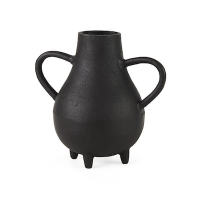 Black Ceramic Matte Oval Jug Vase with Three Legs, Handmade Distressed Rustic Design