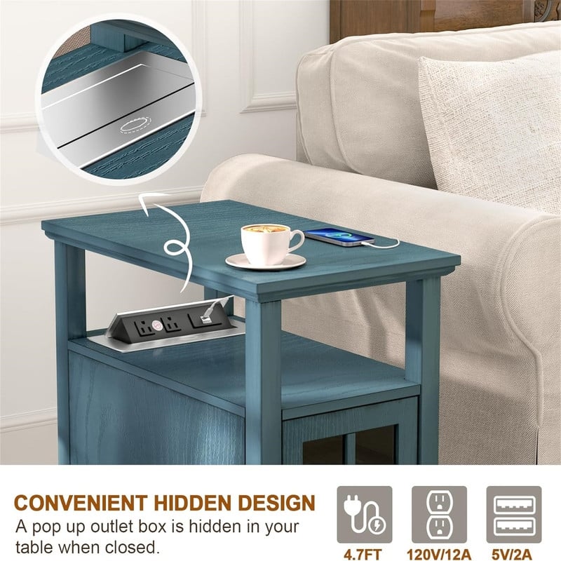End Table with Hidden Charging Station - 23.6"D x 14"W x 23.6"H