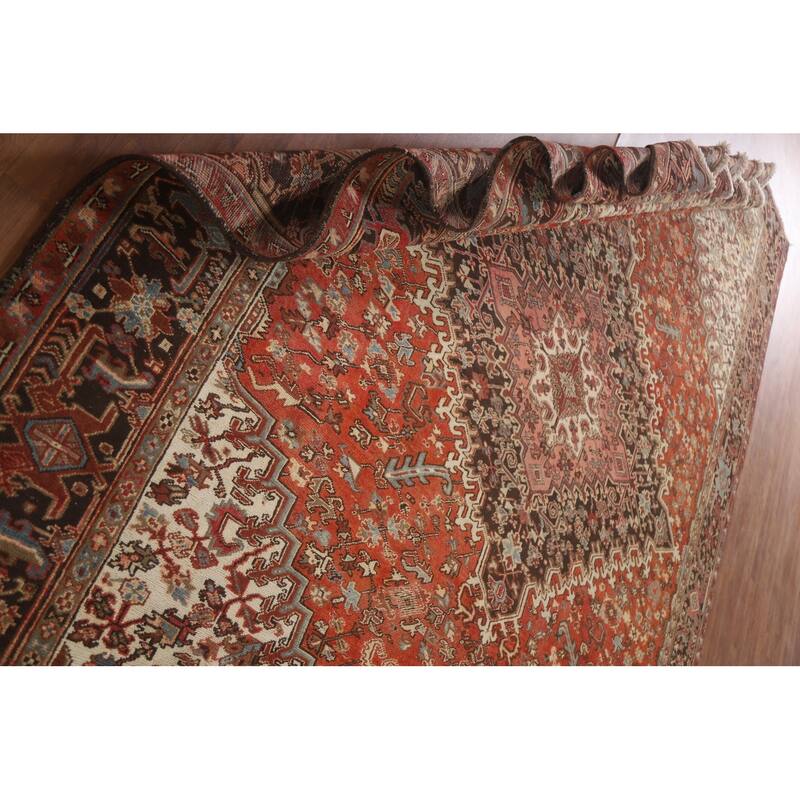 Hand Knotted Oriental 100% Wool Carpet Traditional Medallion Red Heriz Area Rug - 12' 10'' X 9' 7''