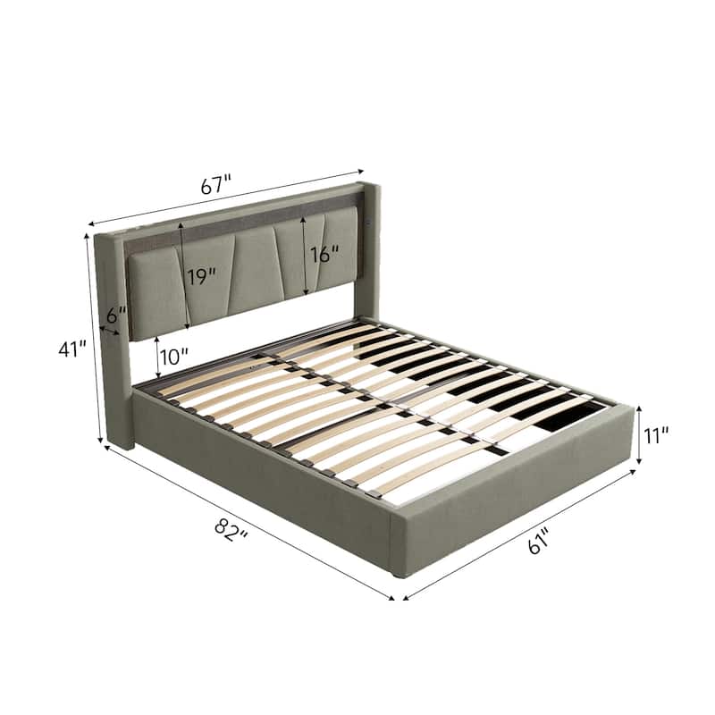Modern Style Queen Size Cotton and Linen Fabric Storage Bed for Bedroom