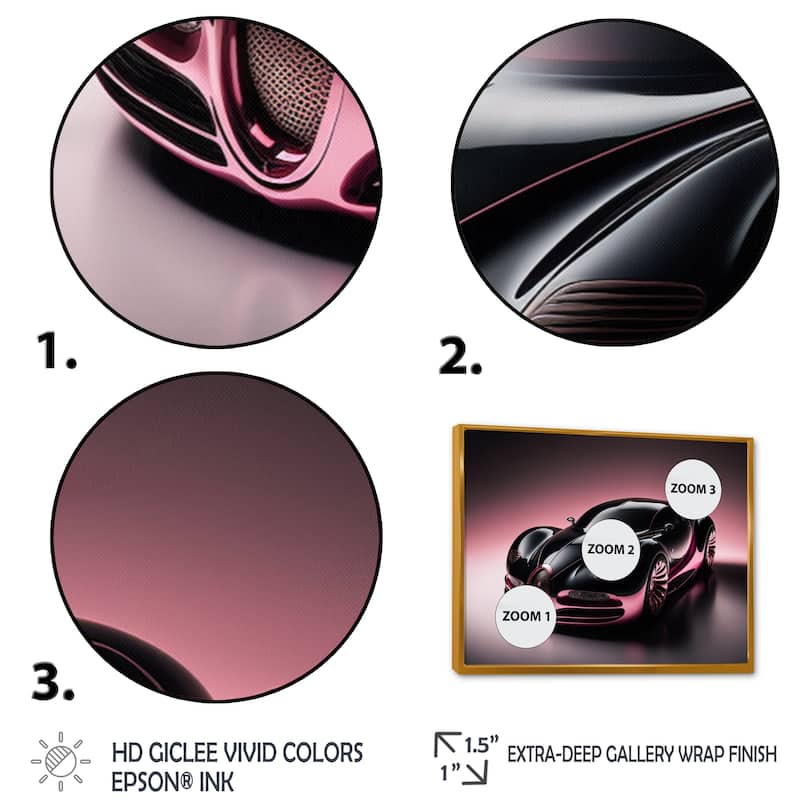 Designart "Futuristic Bugatti Design In Black And Magenta II" Exotic Car Framed Canvas Wall Art Print