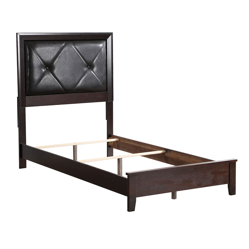 Upholstered Tufted Twin Panel Bed - 80" - Espresso Brown