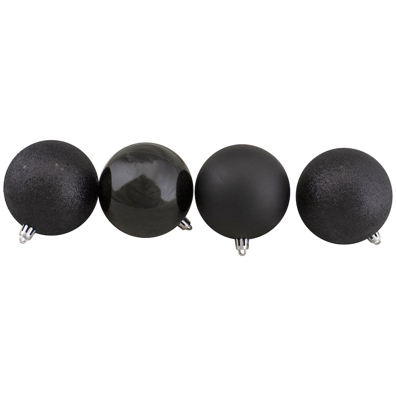 32ct Jet Black Shatterproof 4-Finish Christmas Ball Ornaments 3.25"