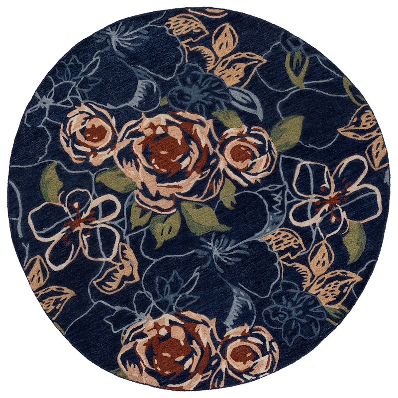 SAFAVIEH Handmade Jardin Roqhaia Floral Wool Rug - 6' Round - Blue/Green