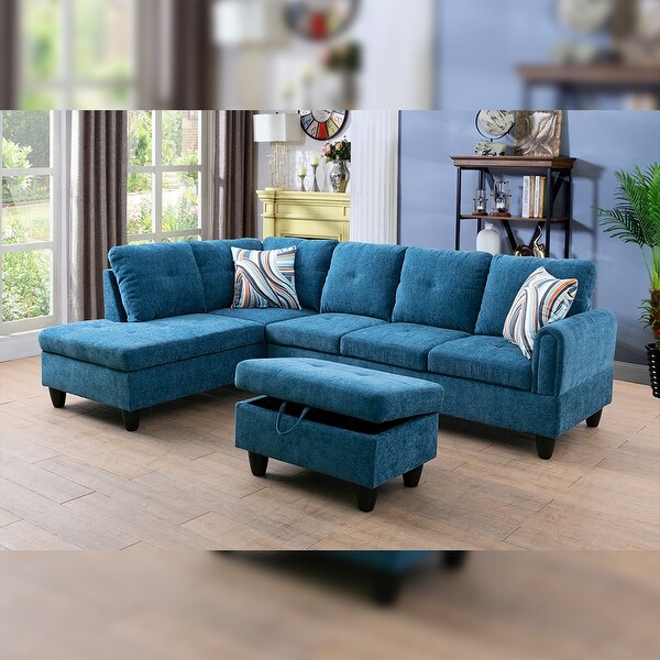 StarHomeLiving Nijia Blue left facing Line Sectional Sofa 3 pieces Set