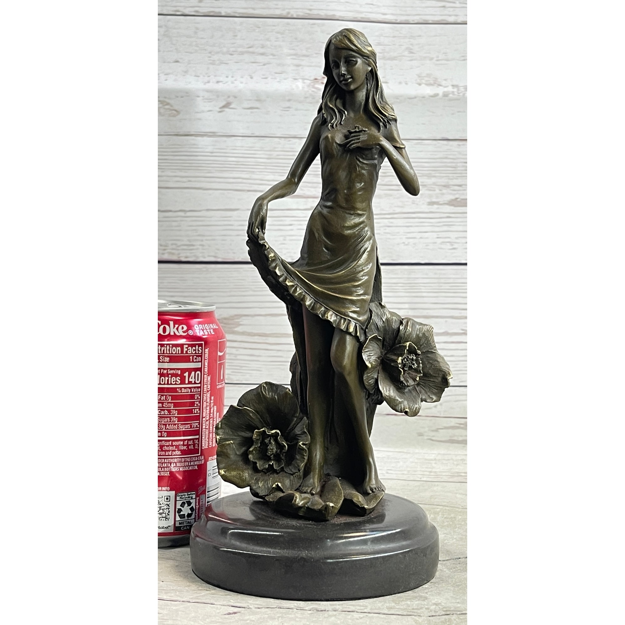 Signed Moreau Beautiful Lily Girl W/ Flower Bronze Sculpture