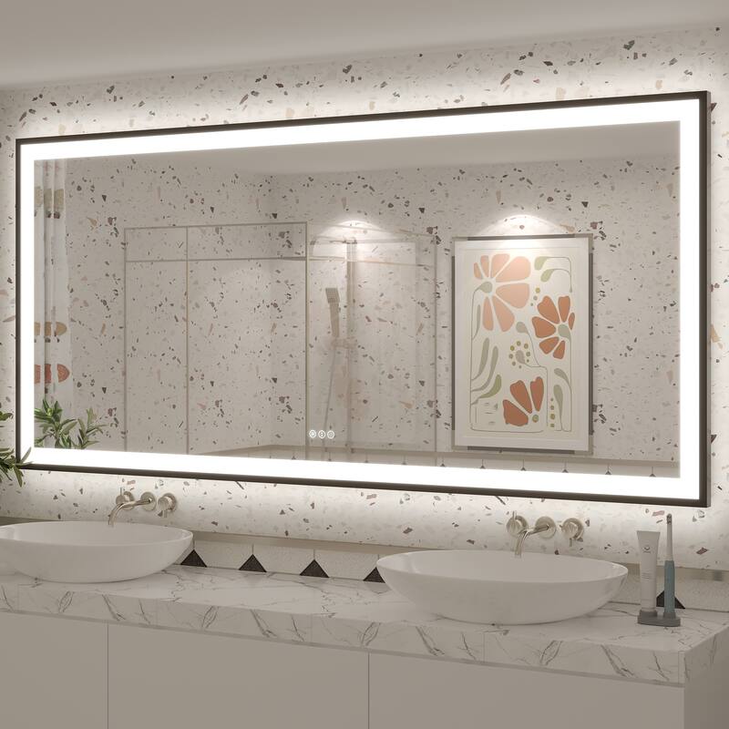 Extra Large Black Frame LED Bathroom Vanity Mirror with 3 Years Warranty and UL Certified - 77x36